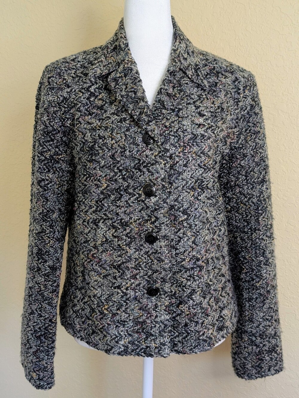 Vintage Kathie Lee Collection Multi-Tone Grey Bouclé Button Jacket
